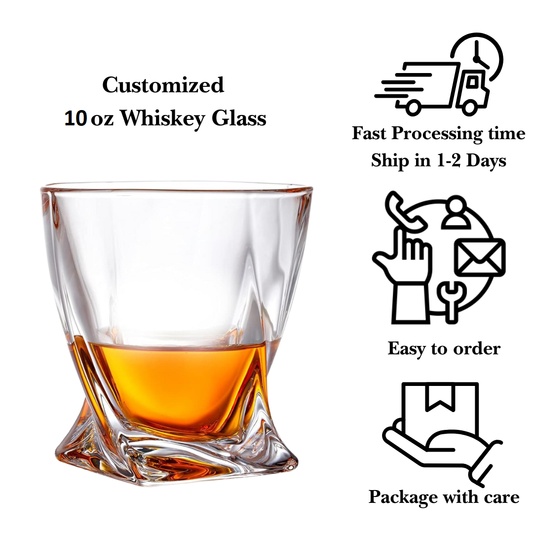 Made-to-order Custom Engraved Twisted Whiskey Glass 10oz - Your logo