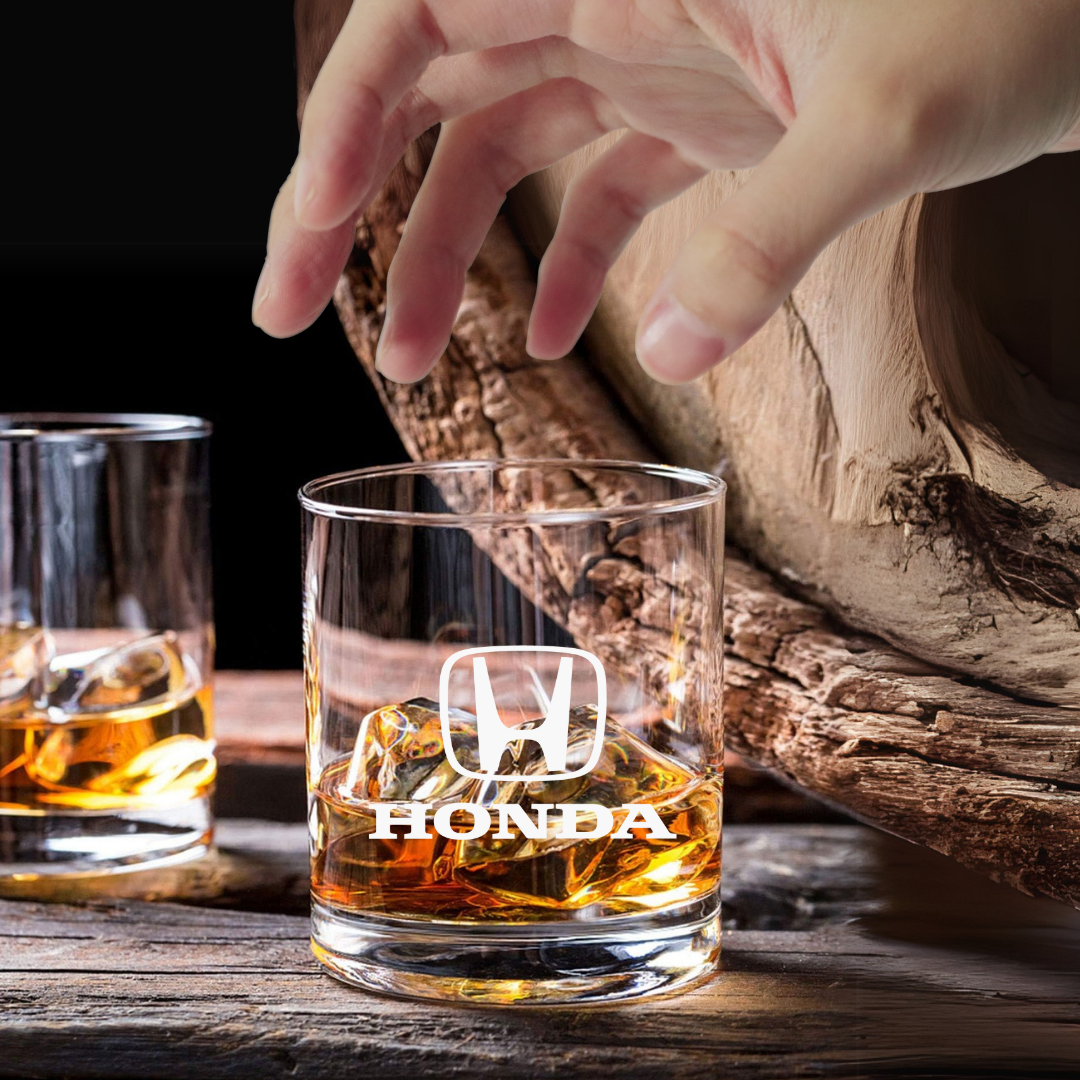 Custom Engraved Honda Whiskey Glass – 7 oz Old Fashioned Rocks Glass