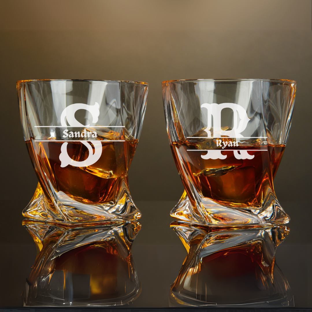 Personalized Engraved Initials Whiskey Glass Pair of 10 oz Valentine's Day