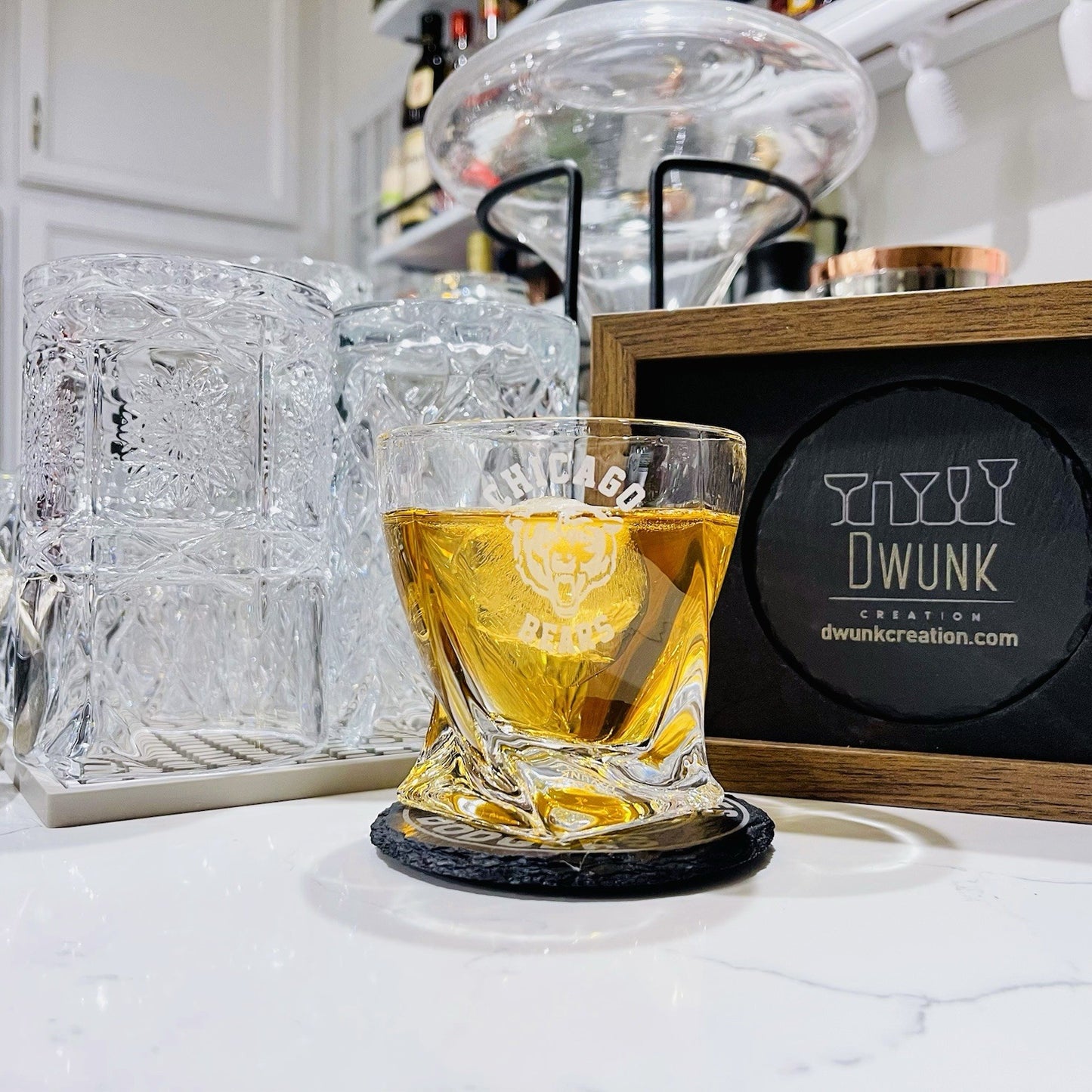 Custom Engraved Chicago Bears Whiskey Glass – 10 oz Twisted Rocks Glass