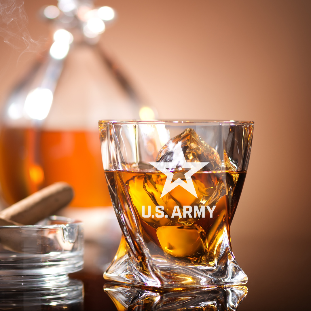 Custom Engraved US Army Whiskey Glass – 10 oz Twisted Rocks Glass