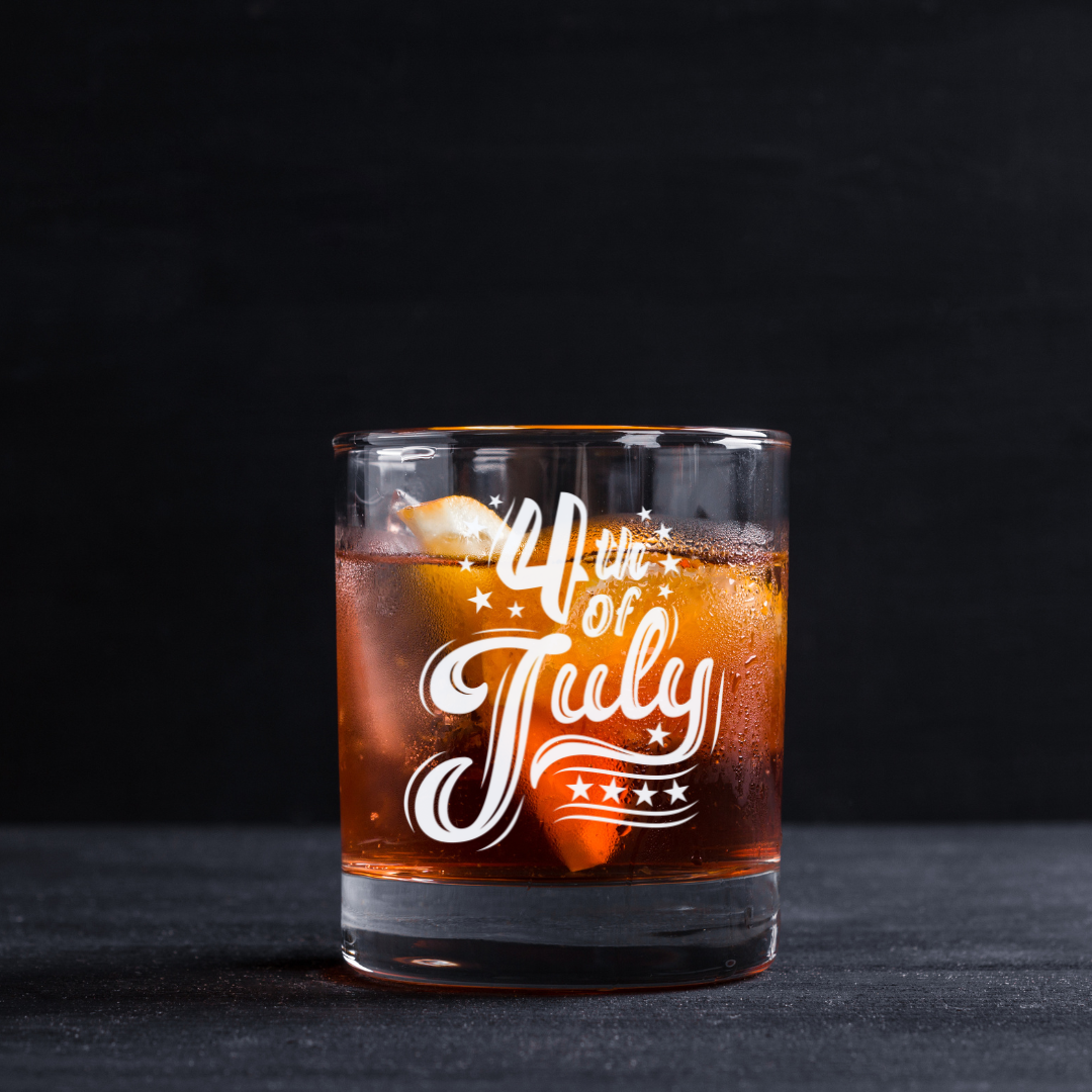 Independence Day 4th of July Whiskey Glass – 11 oz Engraved Standard Rocks Glass