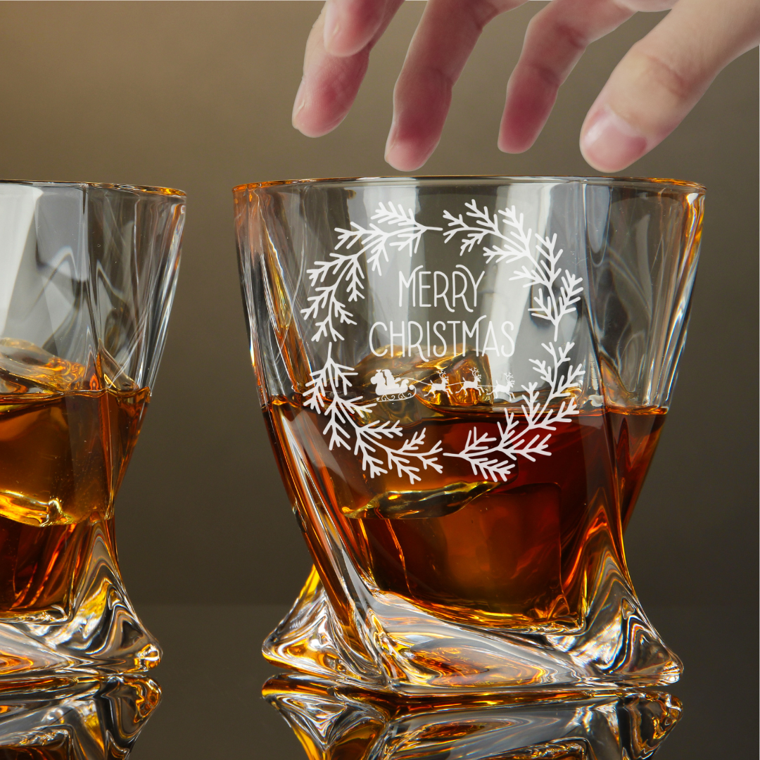 Custom Engraved Merry Christmas Twisted Whiskey Glass – 10 oz Capacity