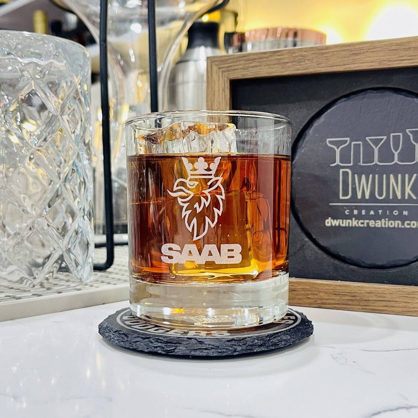 Custom Engraved SAAB Whiskey Glass – 11 oz Rocks Glass