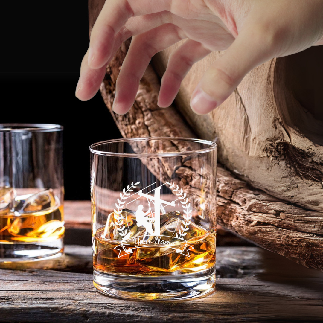 Custom Engraved Lineman Whiskey Glass – 7 oz Small Rocks Glass