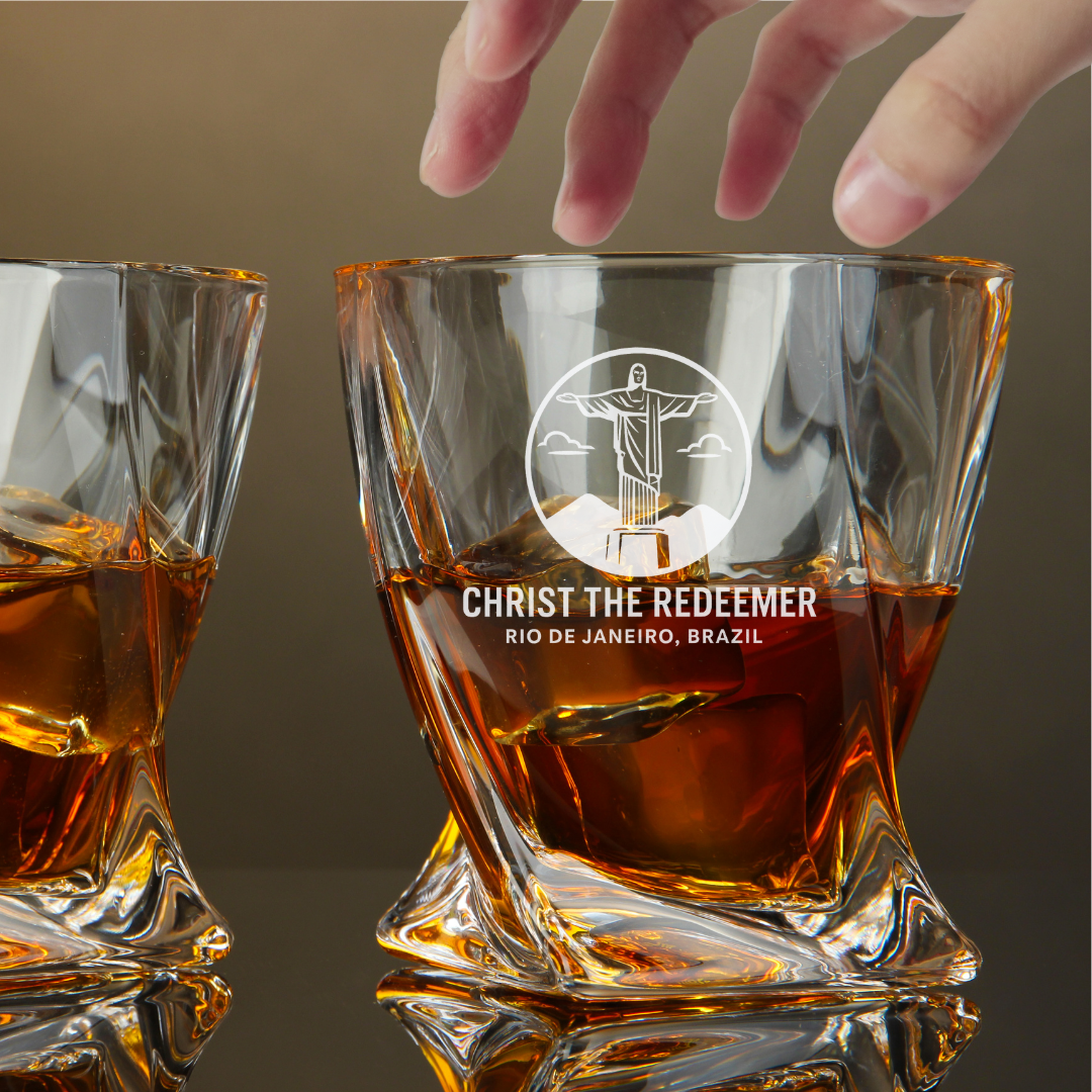 Custom Engraved Christ the Redeemer Rio de Janeiro Brazil Whiskey Glass – 10 oz