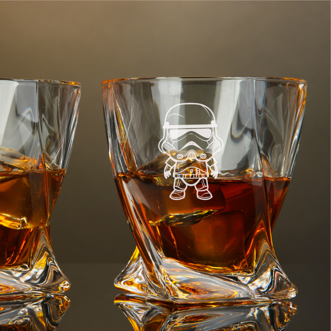 Custom Engraved Stormtrooper Whiskey Glass – 10 oz Twisted Rocks Glass