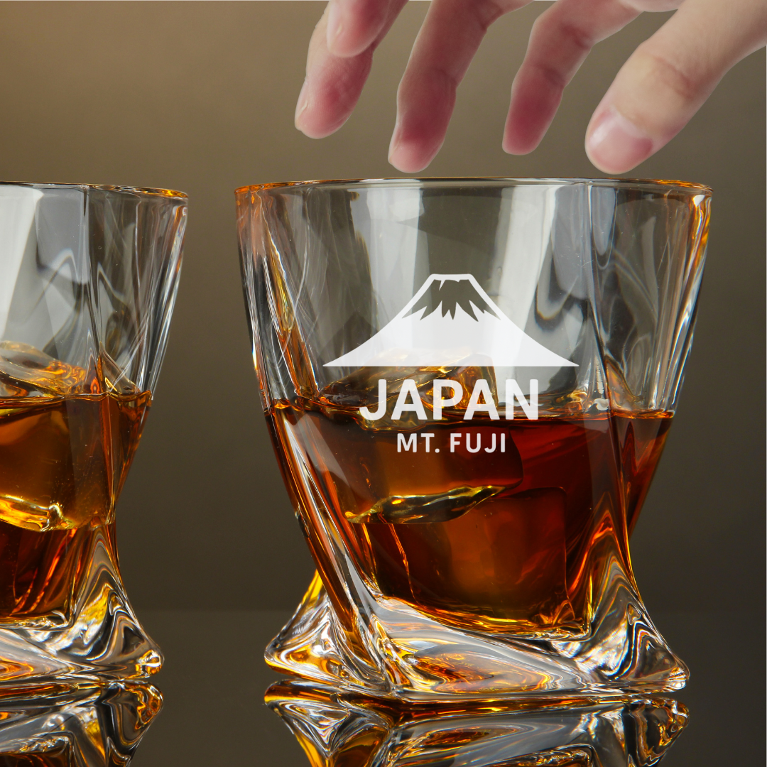Custom Engraved Mount Fuji Japan Whiskey Glass – 10 oz Twisted Rocks Glass