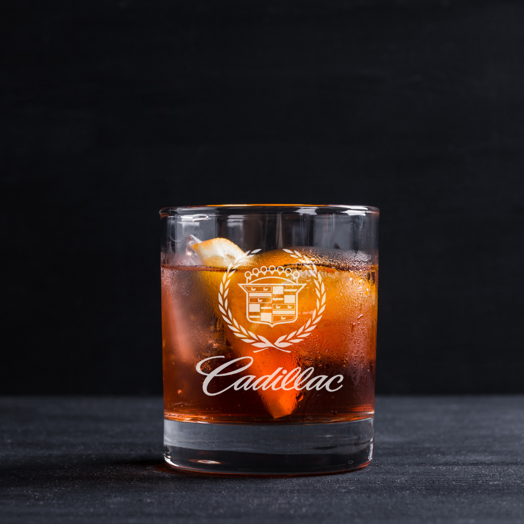Custom Engraved Cadillac Whiskey Glass – 11 oz Standard Rocks Glass