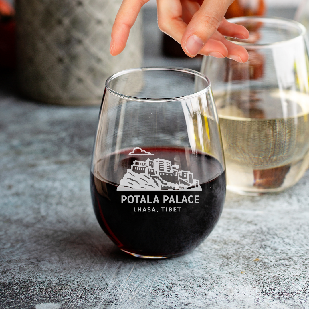 Custom Engraved Potala Palace Wine Glass – 15 oz Stemless Glass
