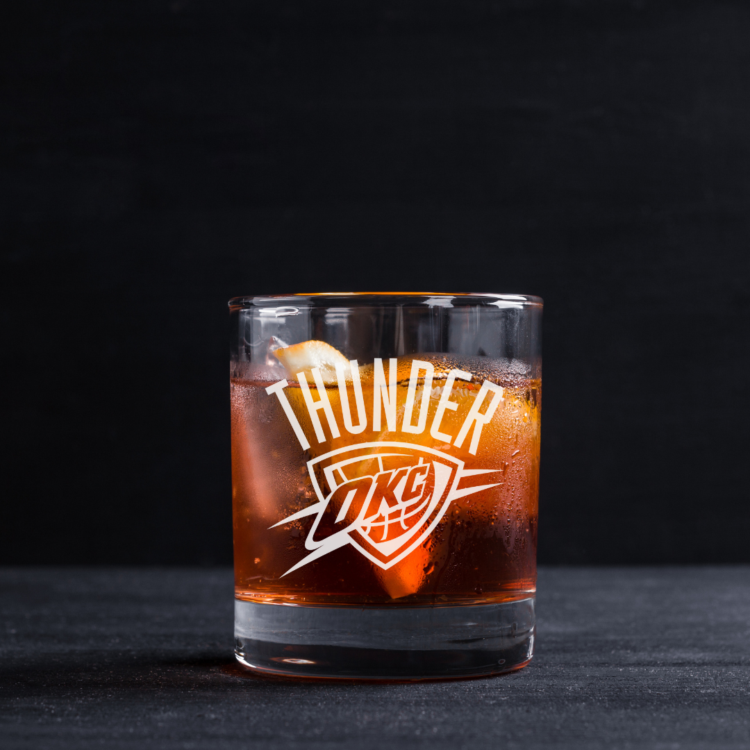 Custom Engraved Oklahoma City Thunder Whiskey Glass – 11 oz Standard Rocks Glass