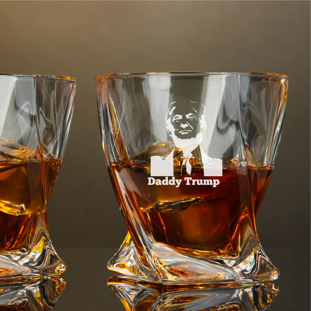 Custom Engraved Daddy Trump Whiskey Glass – 10 oz Twisted Rocks Glass