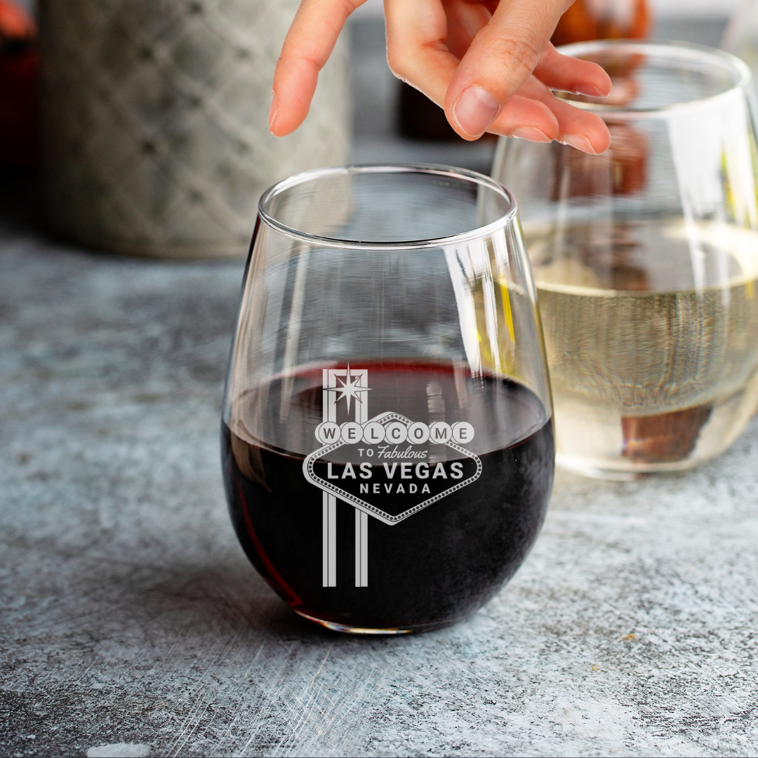 Custom Engraved Welcome to Fabulous Las Vegas Wine Glass – 15 oz Stemless Glass