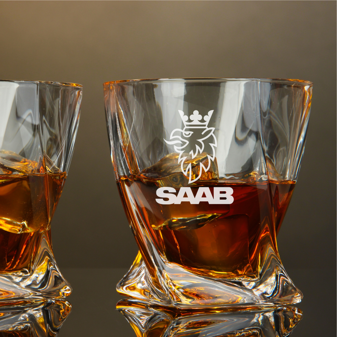 Custom Engraved SAAB Whiskey Glass – 10 oz Twisted Glass