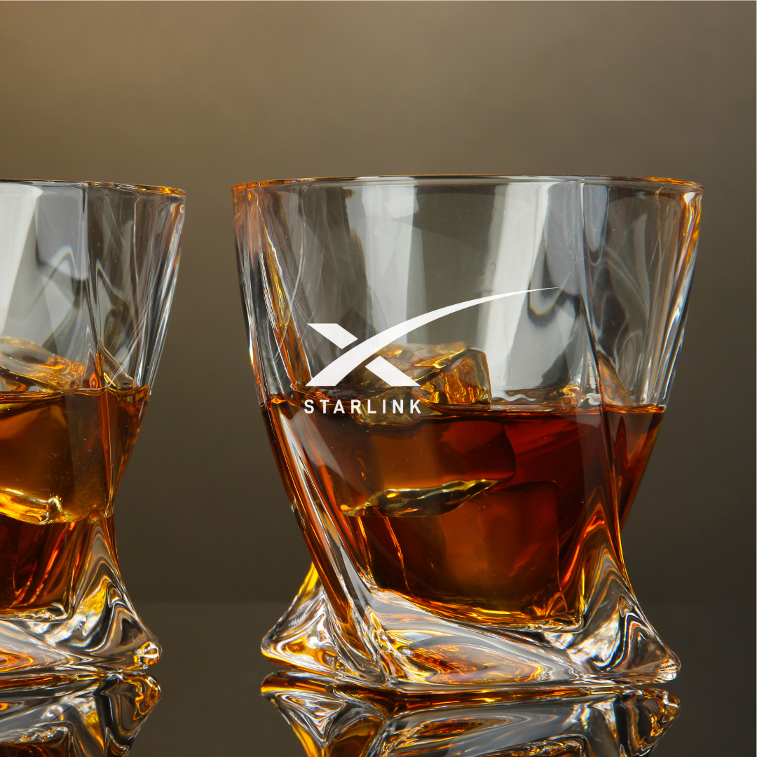 Custom Engraved Starlink Whiskey Glass – 10 oz Twisted Rocks Glass