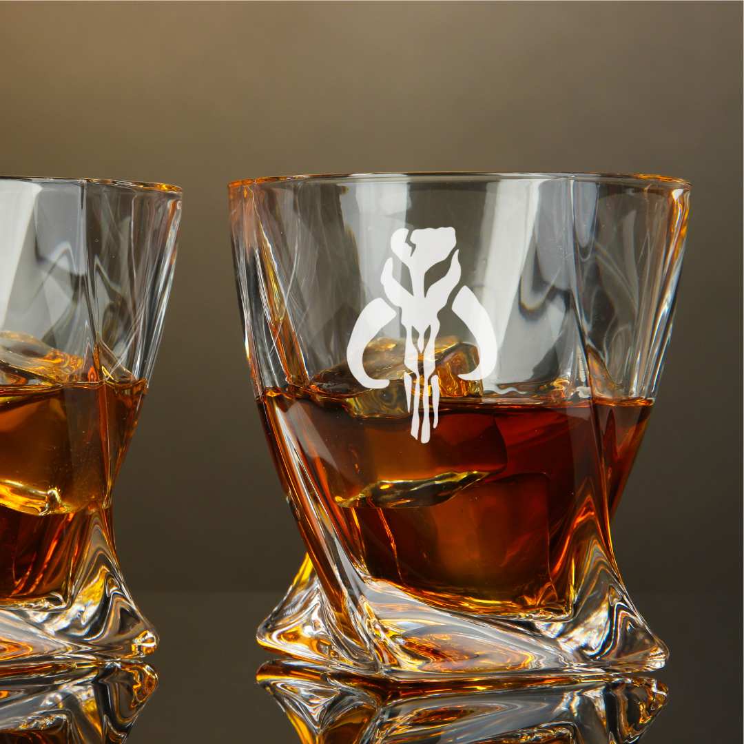 Custom Engraved Boba Fett Skull Whiskey Glass – 10 oz Twisted Rocks Glass