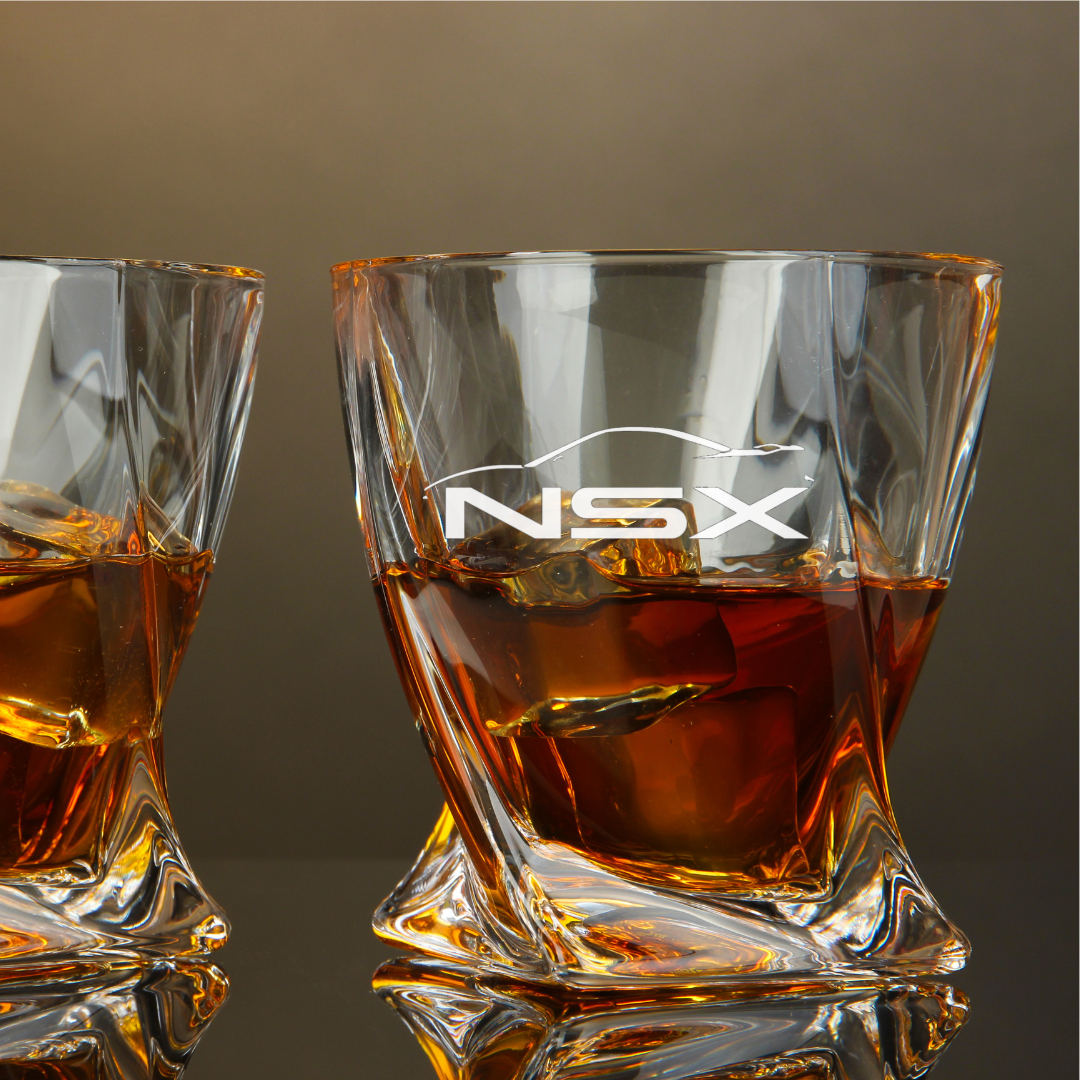 Custom Engraved NSX Whiskey Glass – 10 oz Twisted Rocks Glass