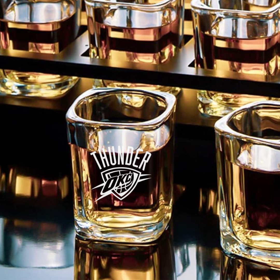 Custom Engraved Oklahoma City Thunder Shot Glass – 2.2 oz Square Shot Glass