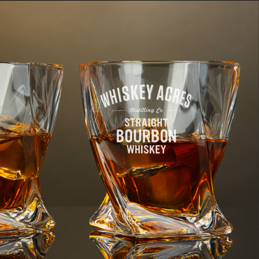 Whiskey Acres Straight Bourbon Whiskey Twisted Whiskey Glass 10oz