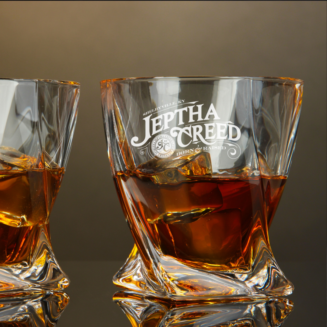 Jeptha Creed Straight Bourbon Whiskey Twisted Whiskey Glass 10oz