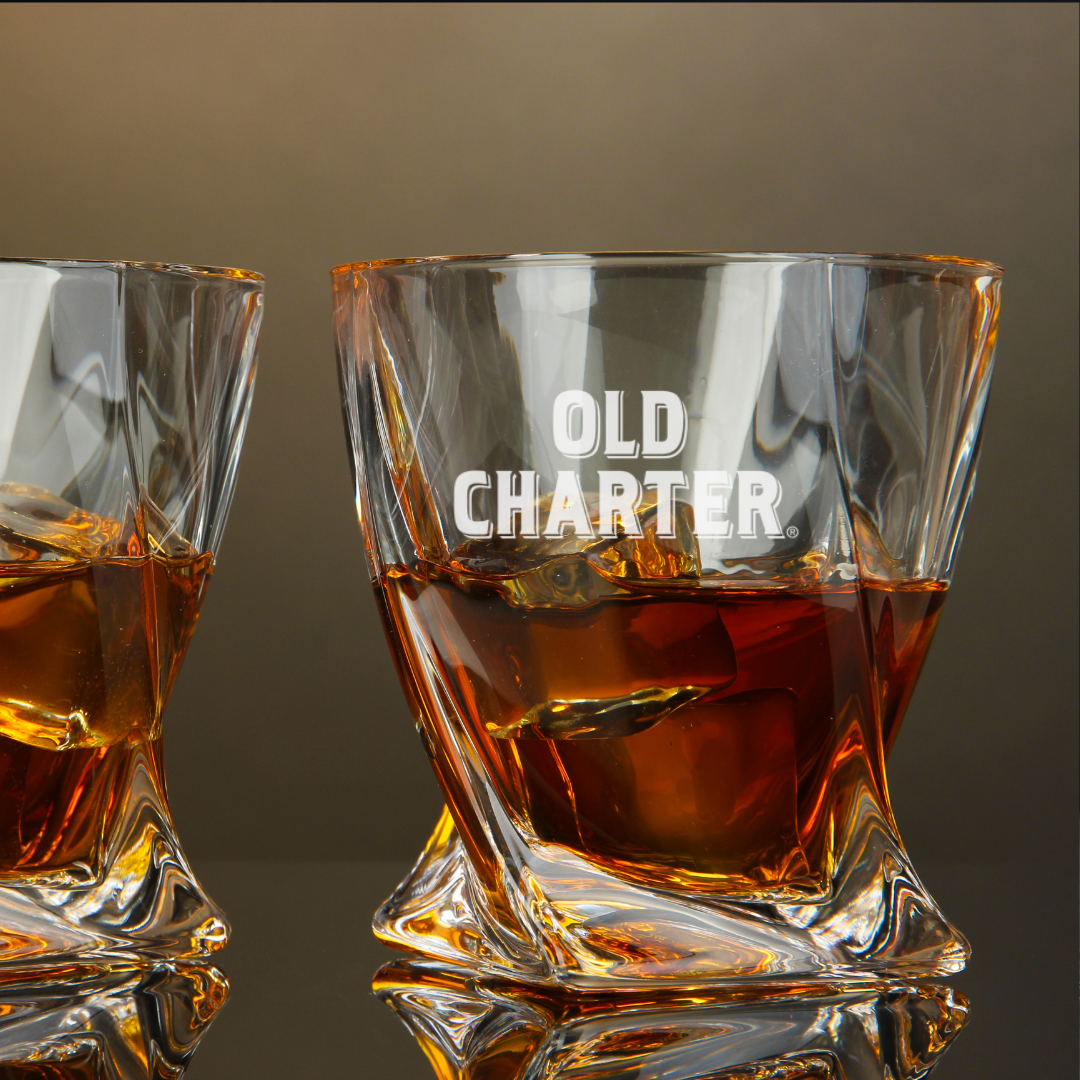 Old Charter Kentucky Straight Bourbon Whiskey Twisted Whiskey Glass 10oz