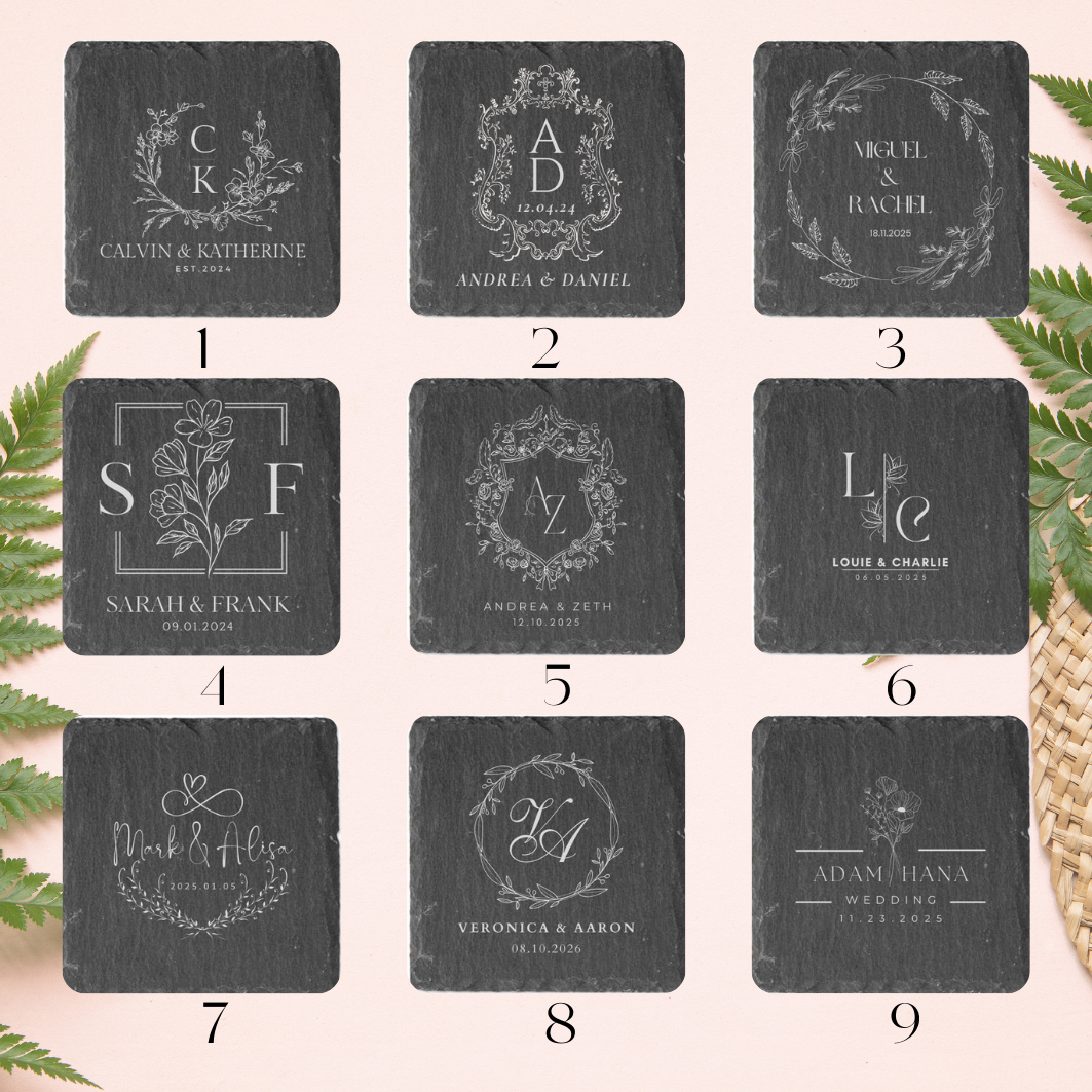 Engagement Gift Slate Coaster Set. Wedding Gift Anniversary Gift Coaster Set