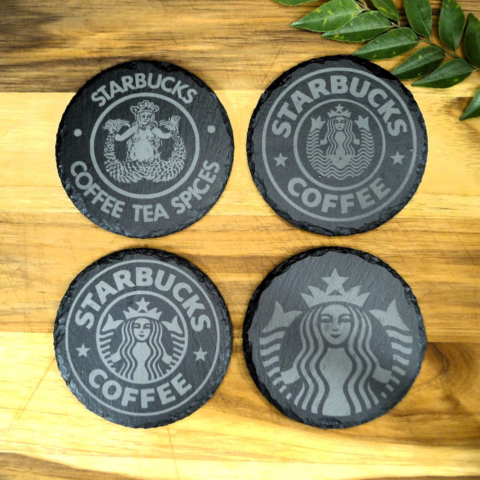 Starbucks Siren Slate Coaster Set - Brand New Laser Engraved Hand Made Fan Art