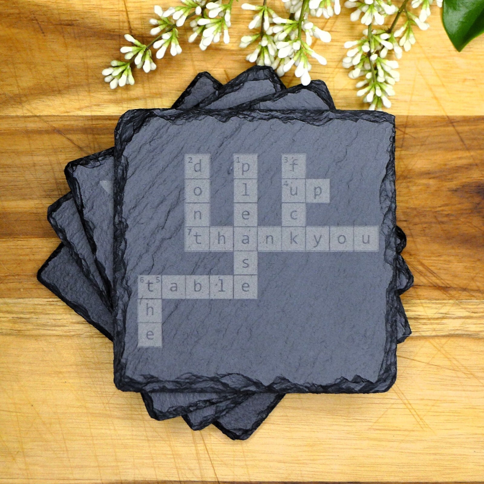 Don't F up the Table Crossword Puzzle Slate Coaster Brand New Hand Made Unique