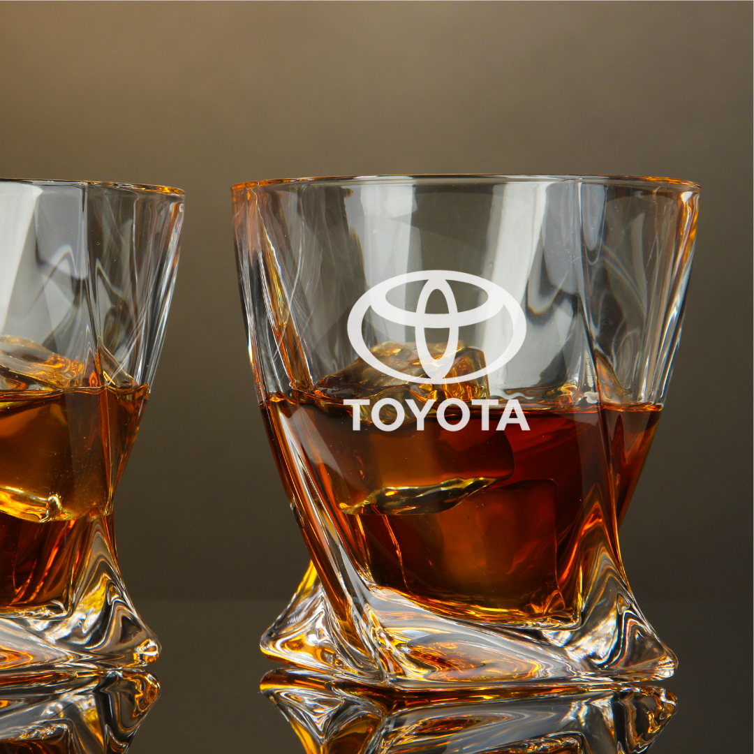 Custom Engraved Toyota Whiskey Glass – 10 oz Twisted Rocks Glass