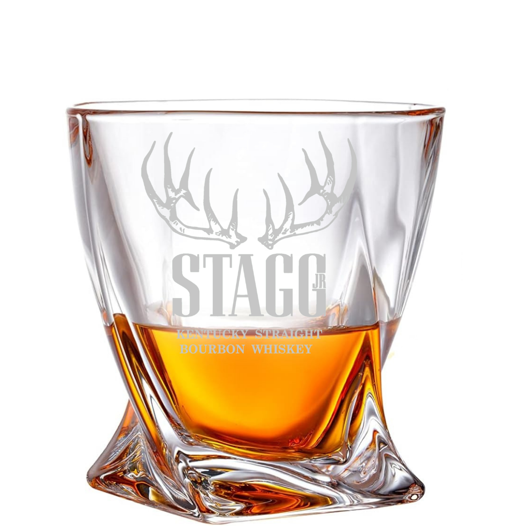 Custom Engraved Stagg Jr. Bourbon Whiskey Glass – 10 oz Twisted Rocks Glass New