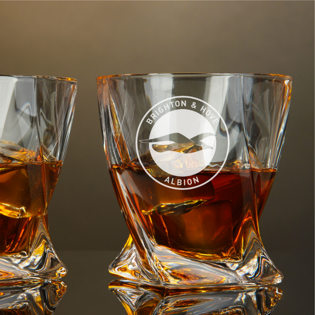 Custom Engraved Brighton & Hove Albion Whiskey Glass – 10 oz Twisted Rocks Glass