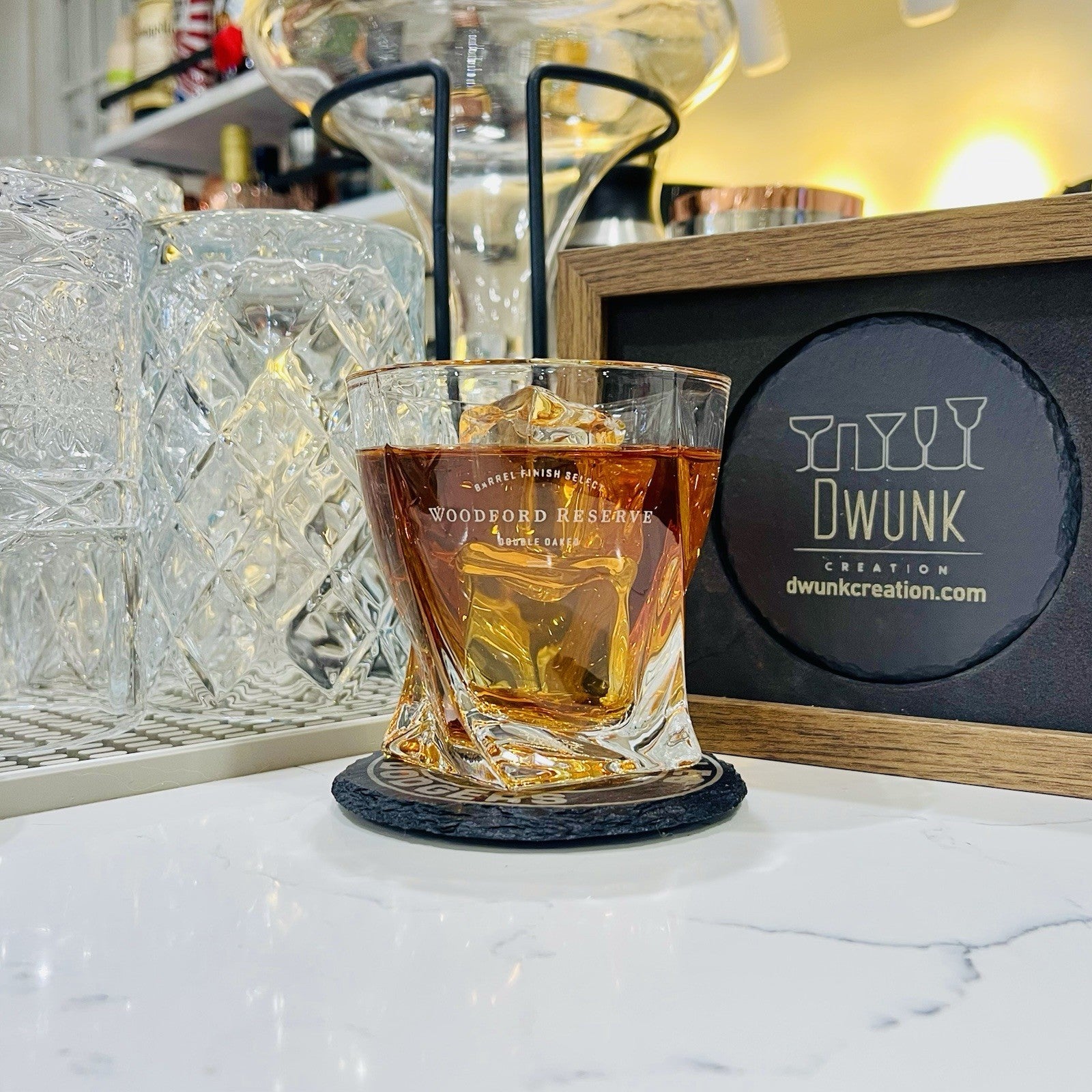 Custom Engraved Woodford Reserve Double Oaked Whiskey Glass – 10 oz Twisted Rock