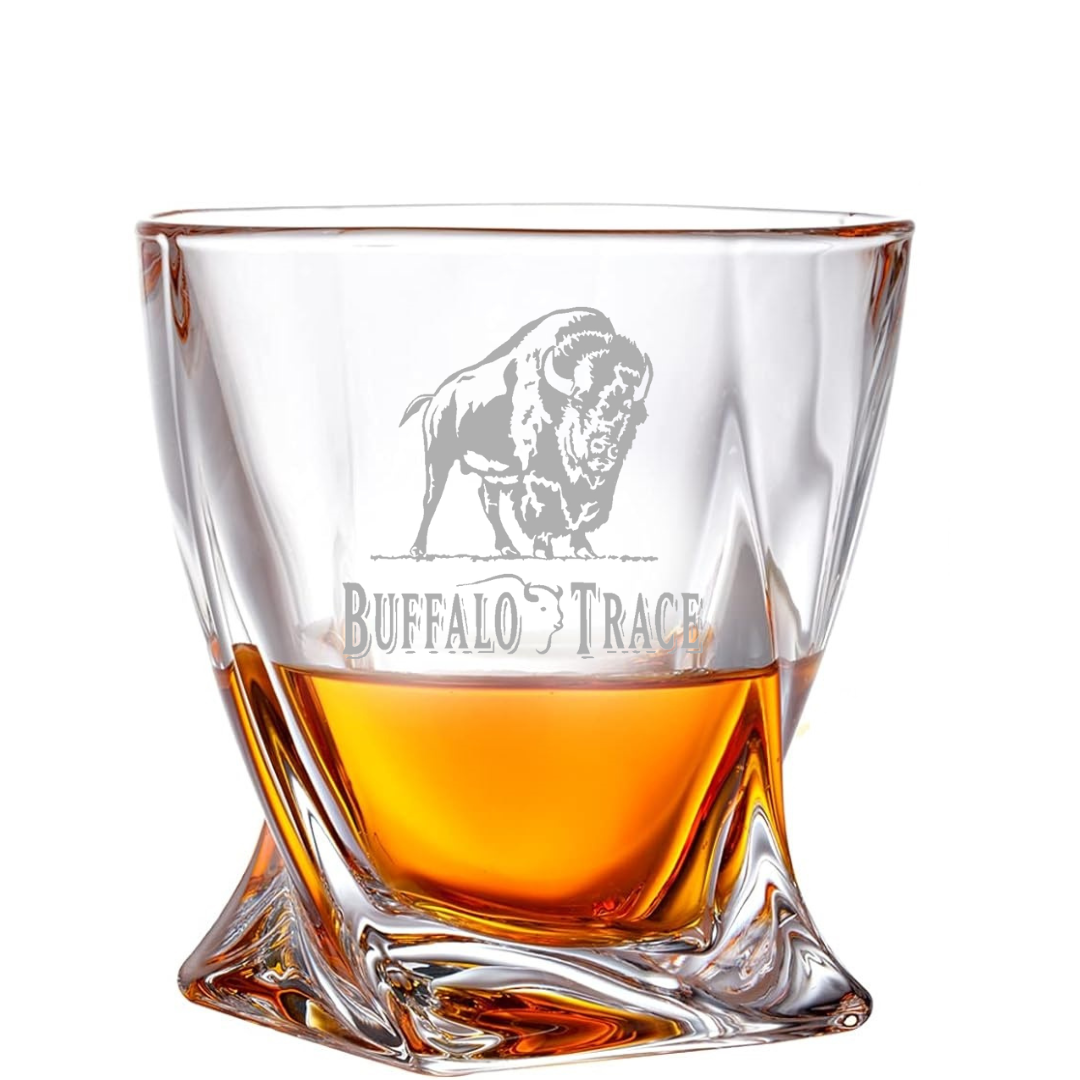 Custom Engraved Buffalo Trace Whiskey Glass – 10 oz Twisted Rocks Glass New