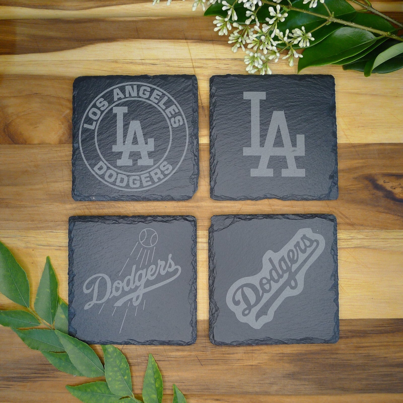 Los Angeles LA Dodgers Coaster Set MLB Brand New Laser Engraved Stone Hand Made