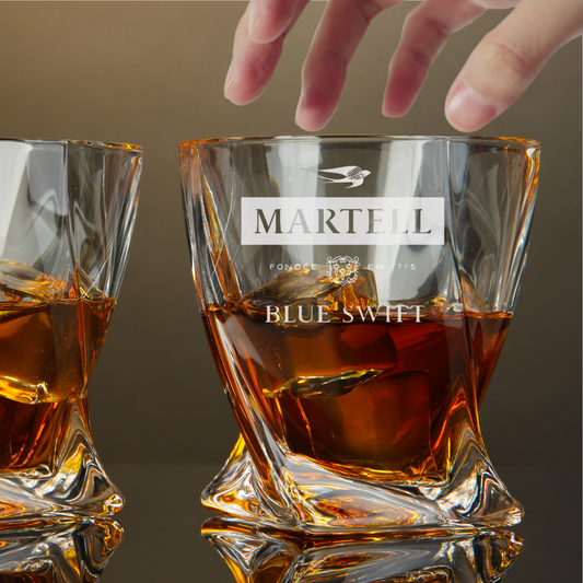 Custom Engraved Martell Blue Swift Whiskey Glass – 10 oz Twisted Rocks Glass