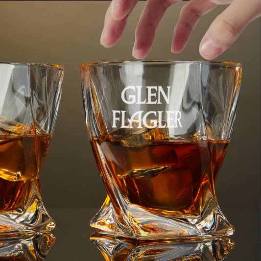 Custom Engraved Glen Flagler Whiskey Glass – 10 oz Twisted Rocks Glass