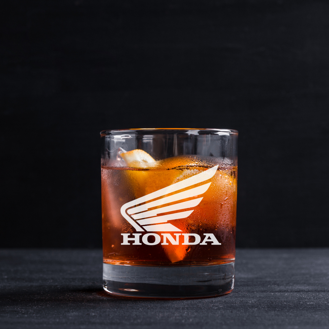 Custom Engraved Honda Motorcycle Whiskey Glass – 11 oz Standard Rocks Glass