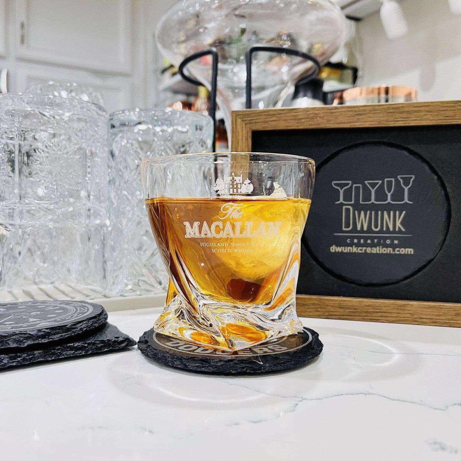 Custom Engraved The Macallan Single Malt Whiskey Glass 10 oz Twisted Rock Glass