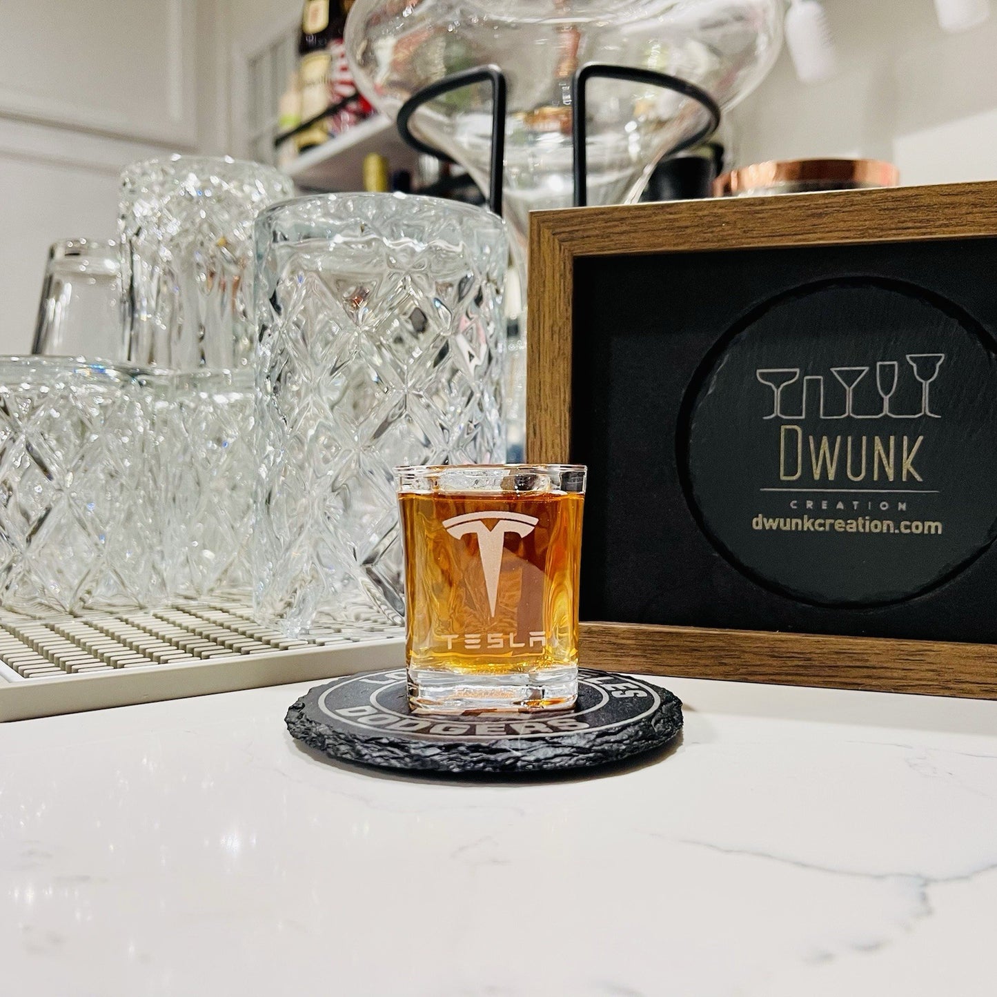 Custom Engraved Tesla Tequila Shot Glass – 2.2 oz Capacity NEW