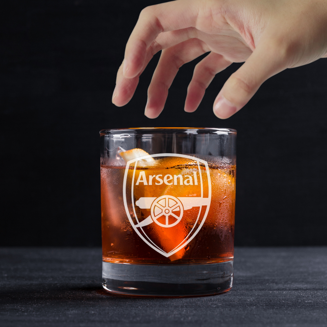 Custom Engraved Arsenal Whiskey Glass – 11 oz Standard Rocks Glass NEW