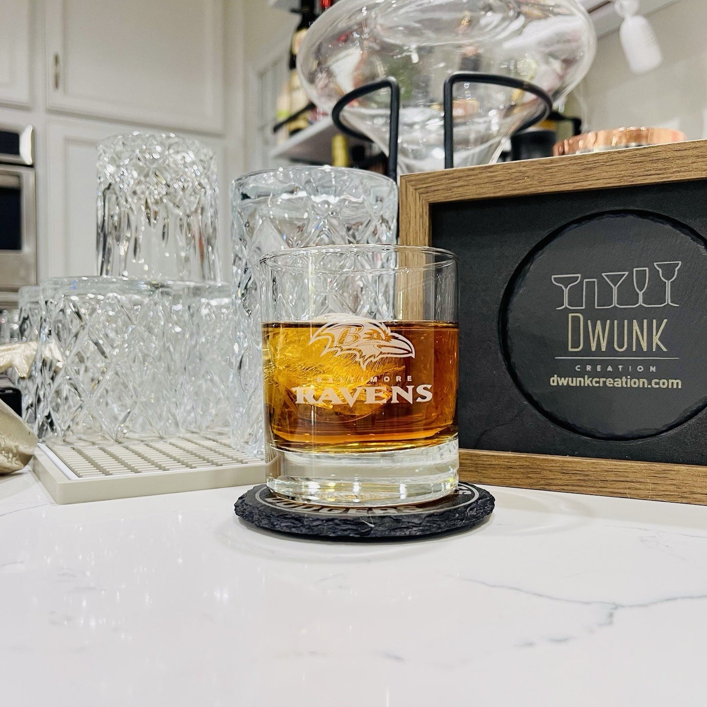 Custom Engraved Baltimore Ravens Whiskey Glass – 11 oz Rocks Glass