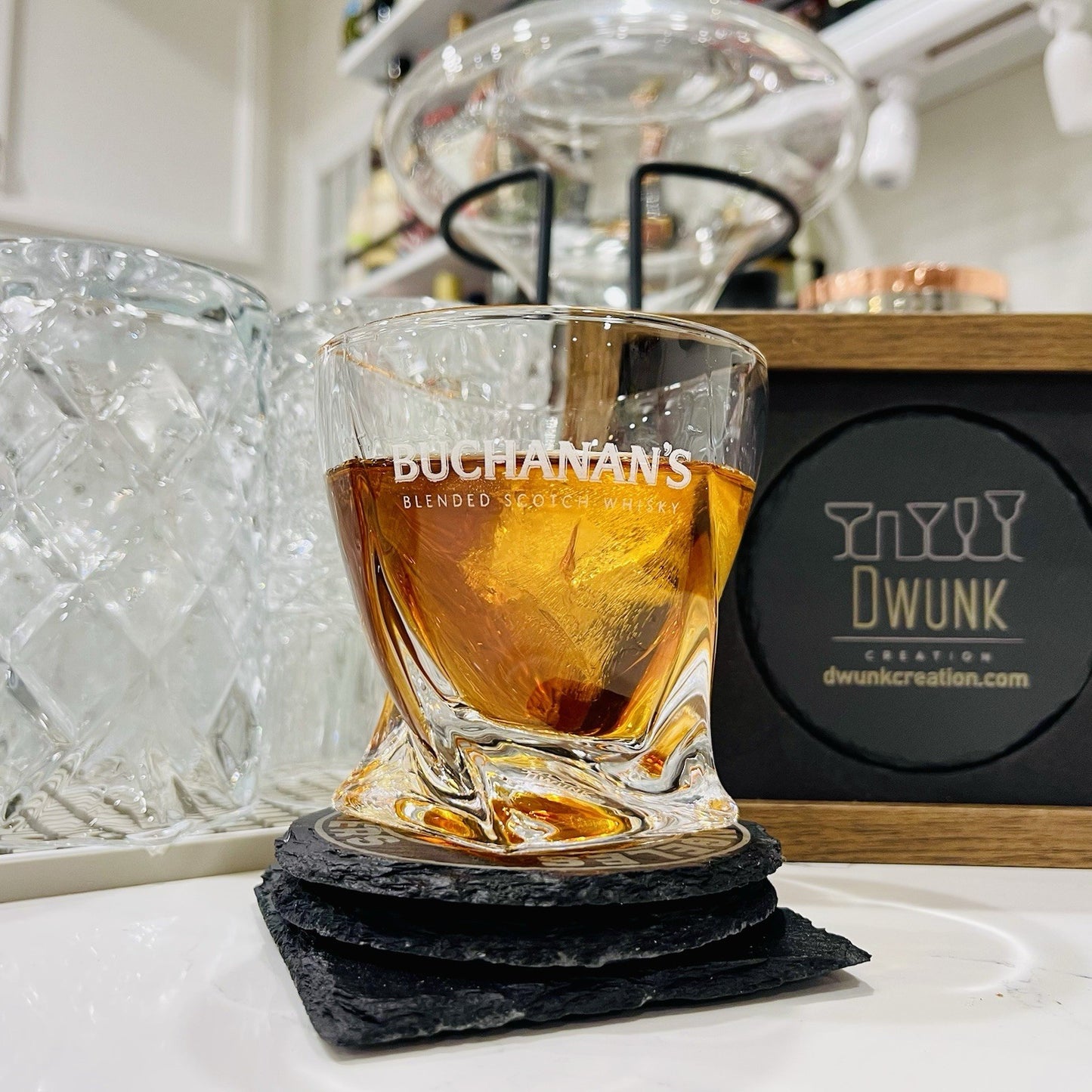 Custom Engraved Buchanan’s Whiskey Glass – 10 oz Twisted Rocks Glass