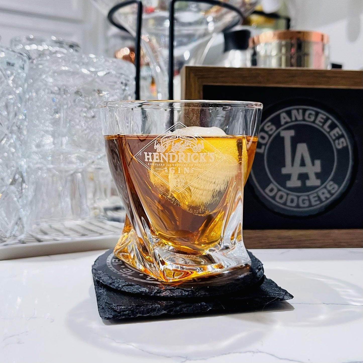 Custom Engraved Hendricks Gin Glass – 10 oz Twisted Rocks Glass New