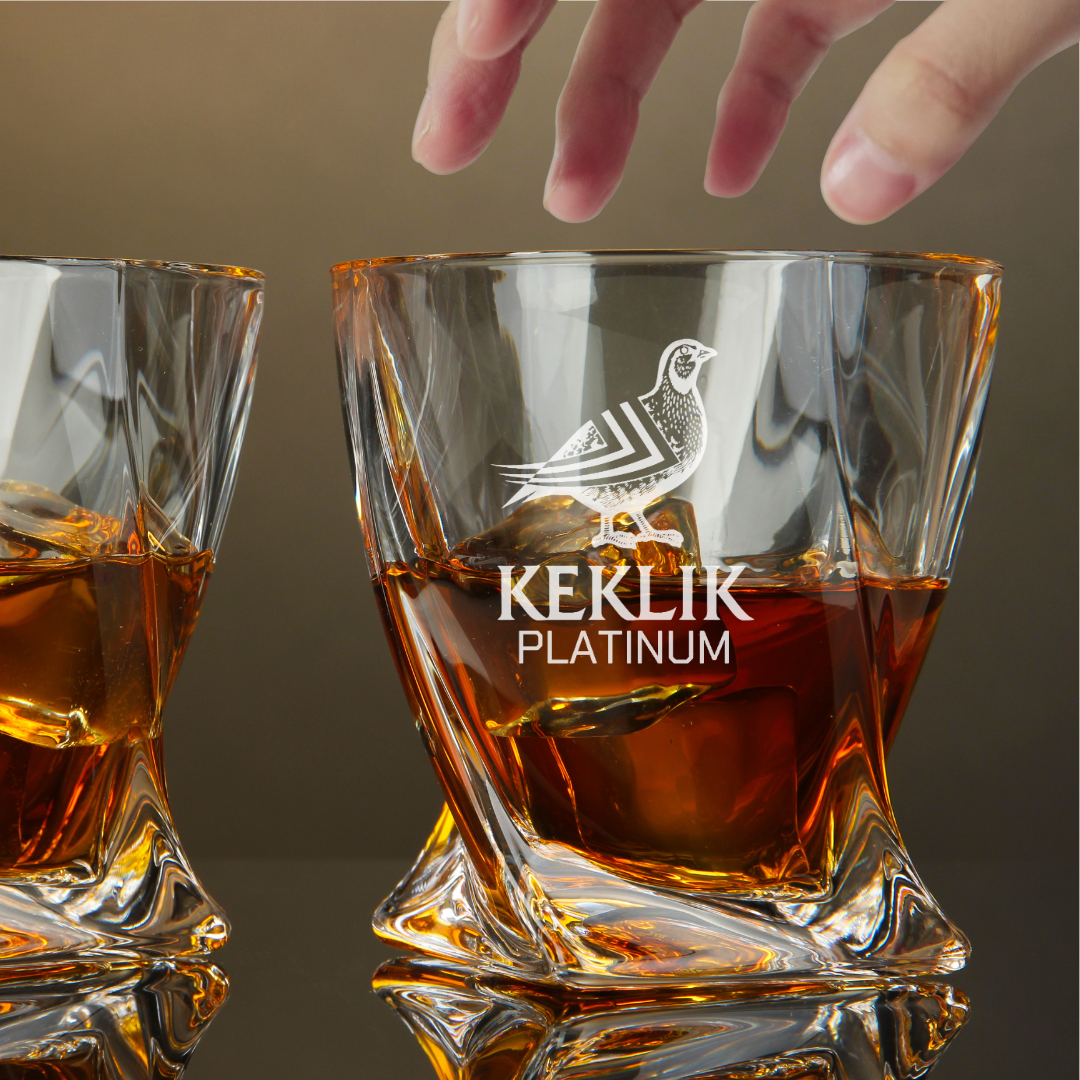 Custom Engraved Keklik Platinum Whiskey Glass – 10 oz Twisted Rocks Glass
