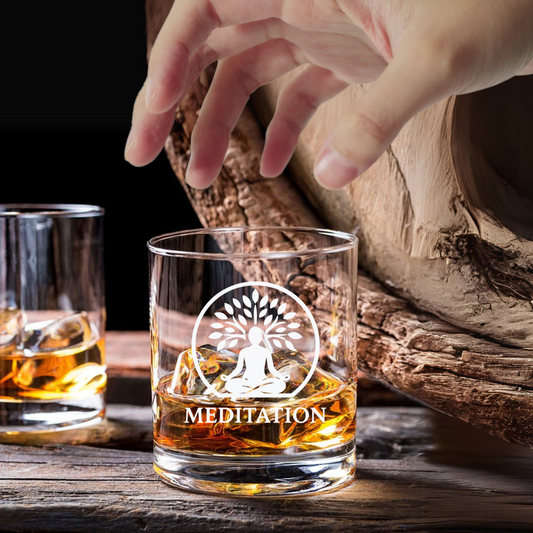Custom Engraved Yoga Meditation Whiskey Glass – 7 oz Old Fashioned Rocks Glass
