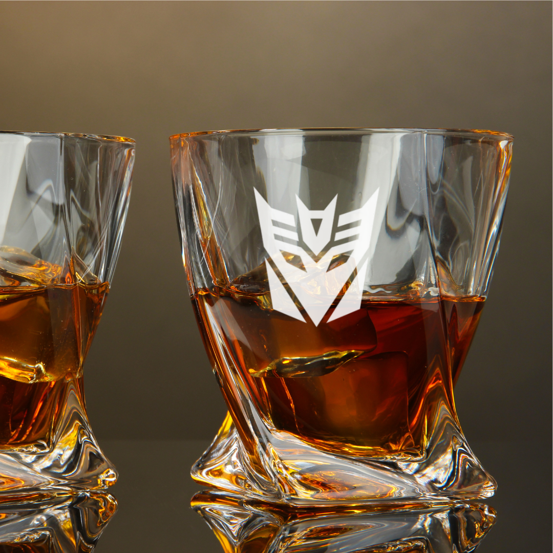 Custom Engraved Transformers Decepticon Whiskey Glass  10 oz Twisted Rocks Glass