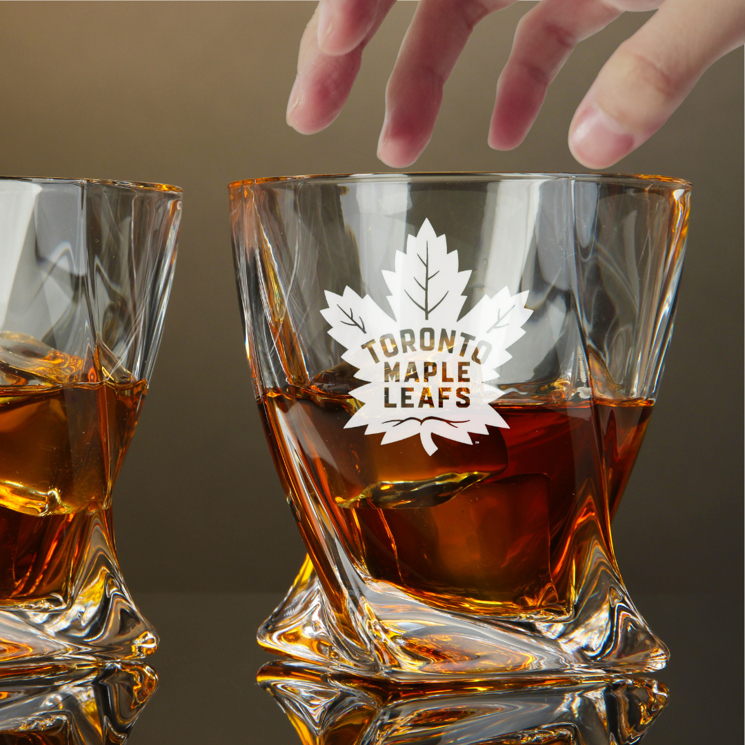 Custom Engraved Toronto Maple Leafs Whiskey Glass – 10 oz Twisted Rocks Glass