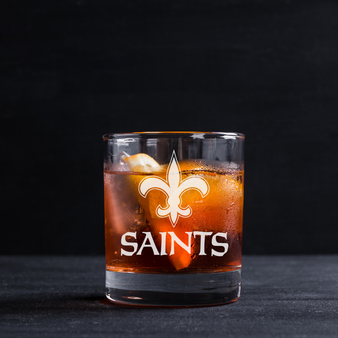 Custom Engraved New Orleans Saints Whiskey Glass – 11 oz Rocks Glass
