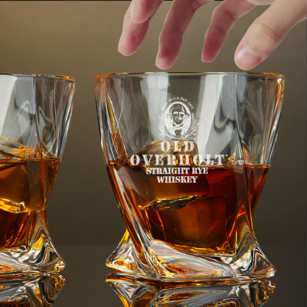 Custom Engraved Old Overholt Whiskey Glass – 10 oz Twisted Rocks Glass