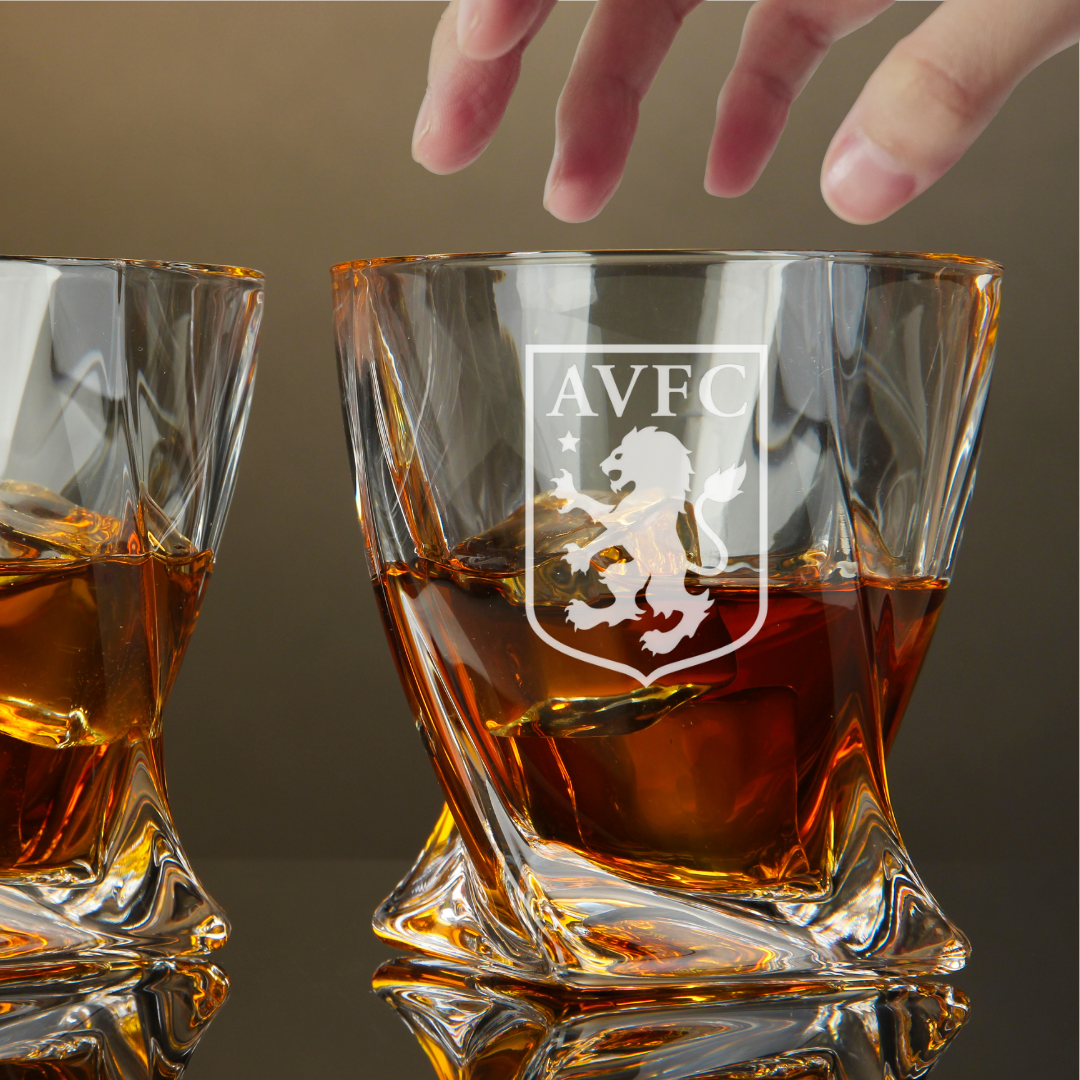 Custom Engraved Aston Villa Whiskey Glass – 10 oz Twisted Rocks Glass